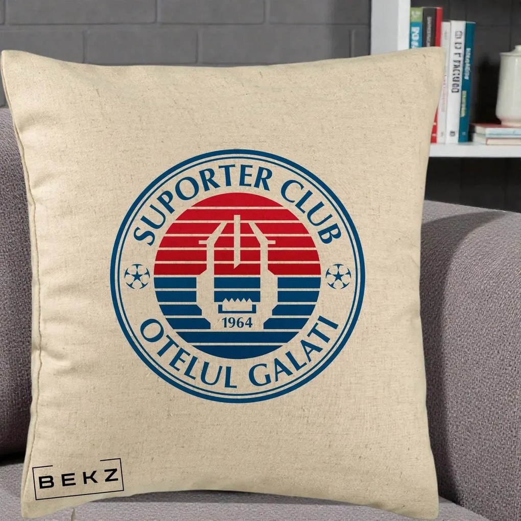 Perna Personalizata Otelul Galati Suporter Club 1964, 40x40 cm, Bej, Husa Detasabila, Perna Inclusa, BEKZ®