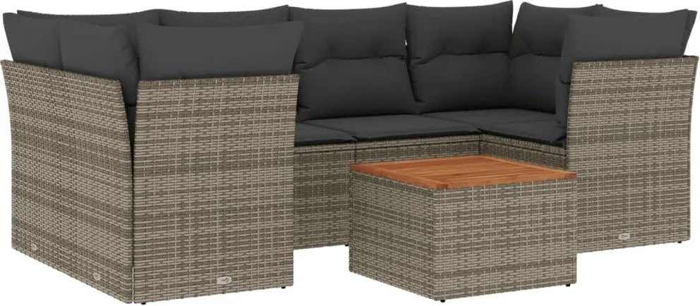 vidaXL Set canapele de grădină, 7 piese, cu perne, gri, poliratan