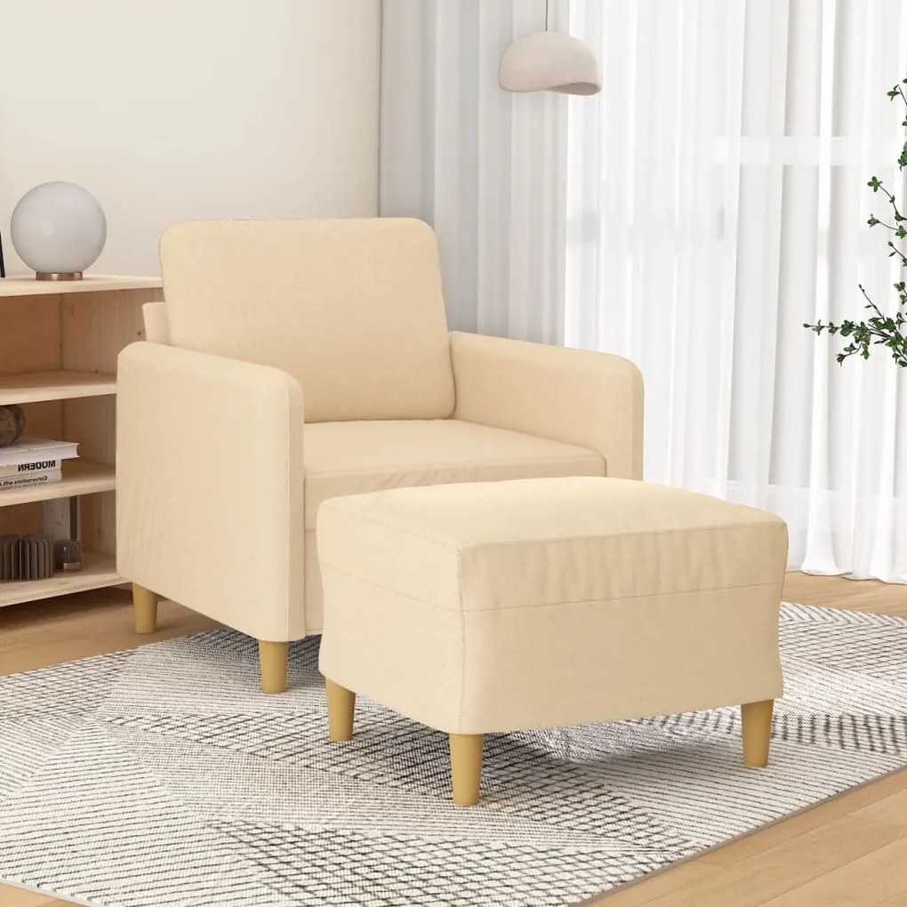 Fotoliu canapea cu taburet, crem, 60 cm, material textil