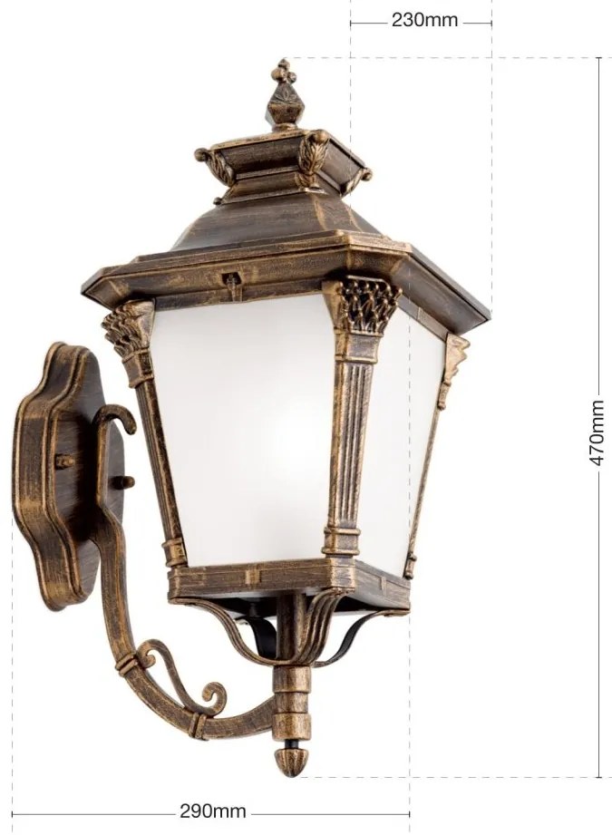 Aplica de perete exterior stil clasic IP23 Aiko AL 11-1138/1 Patina/aufwarts OR