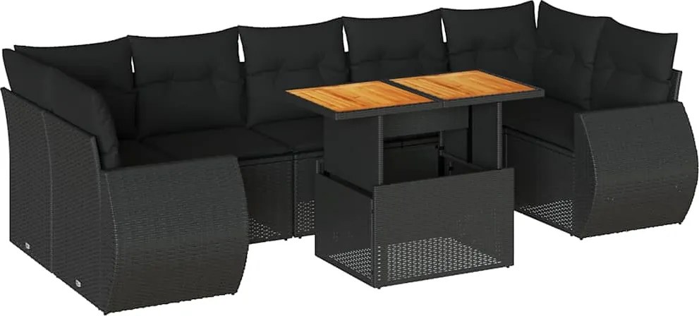 vidaXL Set mobilier de grădină cu perne, 8 piese, negru, poliratan