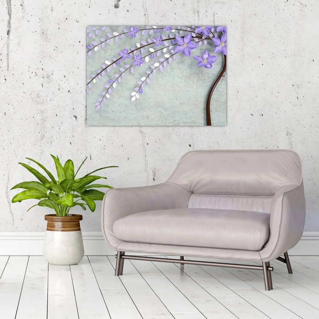 Tablou pe sticlă - ploaie violetă (70x50 cm)