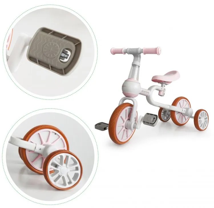 Bicicletă pentru copii roz Ecotoys 4in1