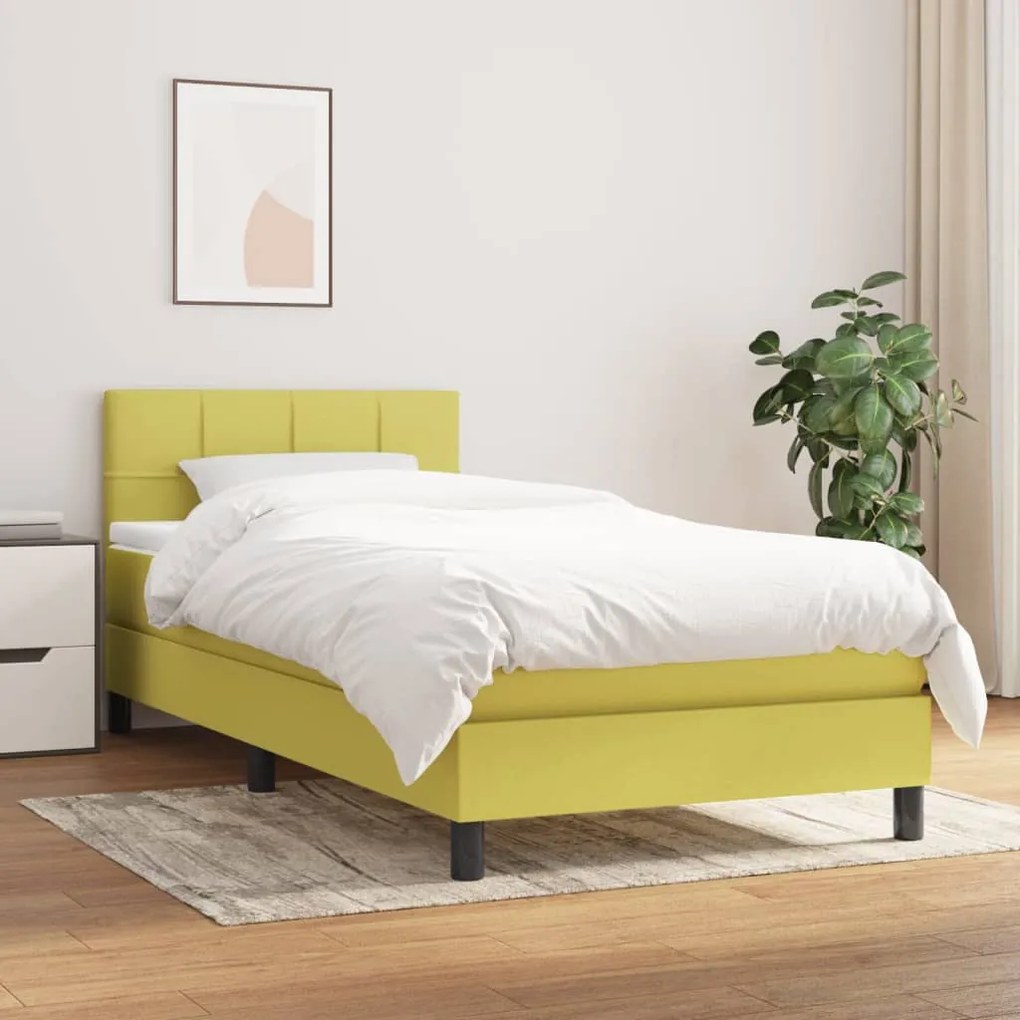 3140016 vidaXL Pat box spring cu saltea, verde, 80x200 cm, textil