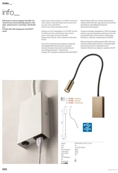 Redo 01-4475 - Lampă flexibilă LED WALLIE, 3W, 230V, USB, CRI 90, bronz
