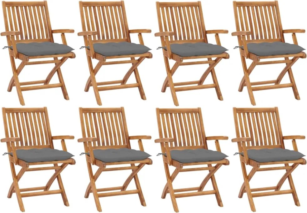 vidaXL Scaune pliabile de grădină cu perne, 8 buc., lemn masiv de tec