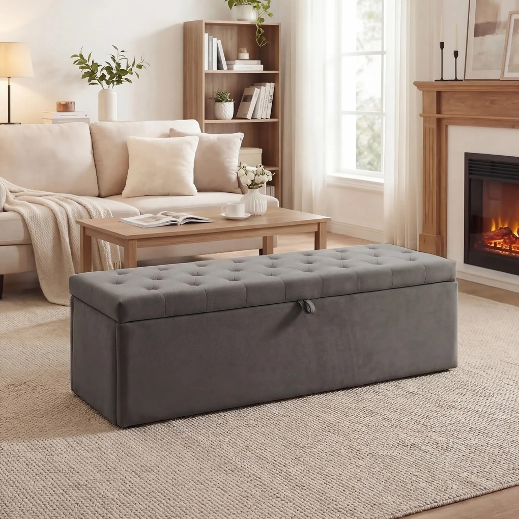 HOMCOM Pouf pentru ședere, suport pentru picioare, scaun, bancă mică, dulap pentru depozitare, gri | Aosom Romania