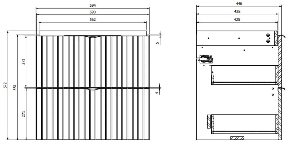 Set dulap baie suspendat 2 sertare lavoar inclus, 60 cm, alb mat, MDF, Cersanit Tirso 600x450 mm, Alb mat
