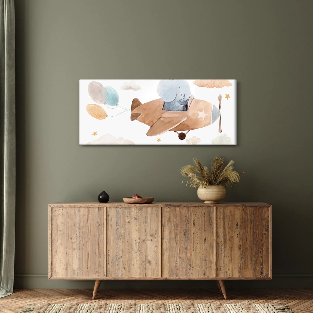 Tablou - Acuarelă elefant într-un avion (120x50 cm)