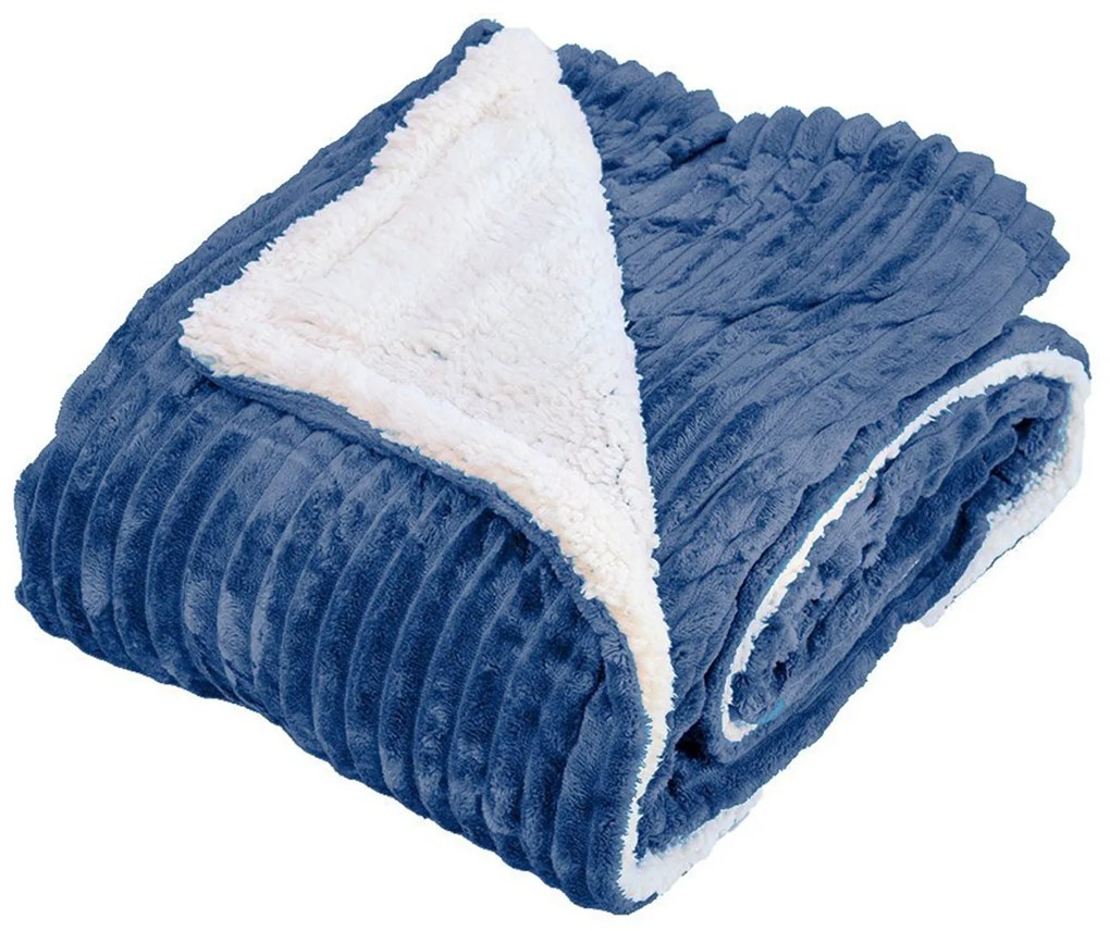 Patura din blana de miel sintetica/microplus cu dungi Culoare albastru deschis, 150x200 cm