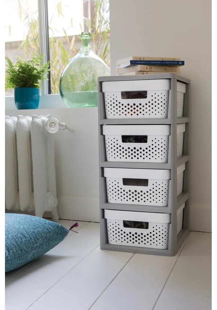 Etajeră pe roți albă/gri din plastic 29,5x65,5 cm Infinity – Curver