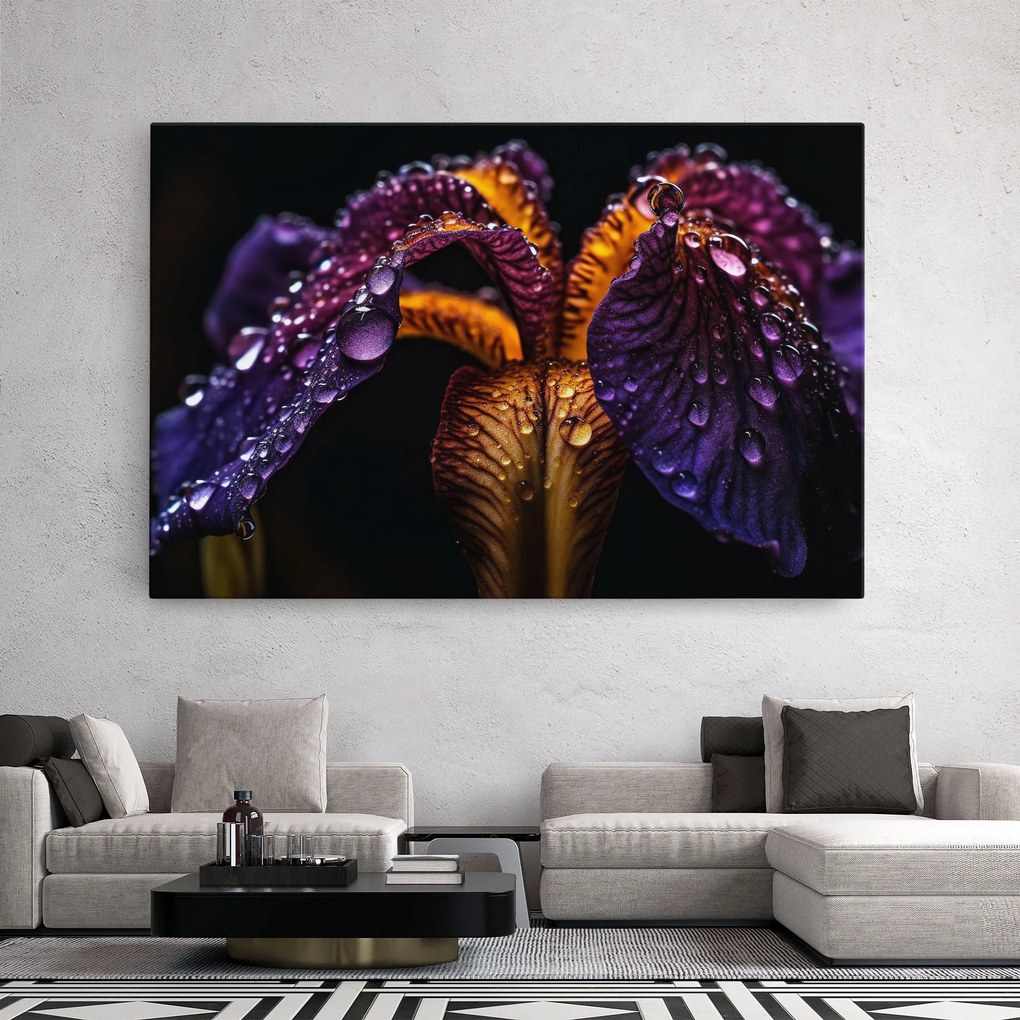 Tablou Canvas, 20x30cm, Dormitor si Living, Flori, Iris, Dark Iris After Rain