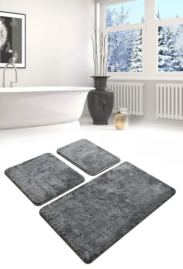 Set 3 covorase de baie Havai, Chilai, 40x60 cm/50x60 cm/60x100 cm, fume