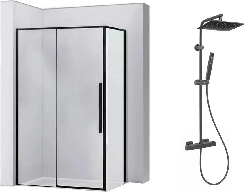 Pachet cabina de dus Rea Solar negru 90x120 cm si coloana de dus Invena Svart negru