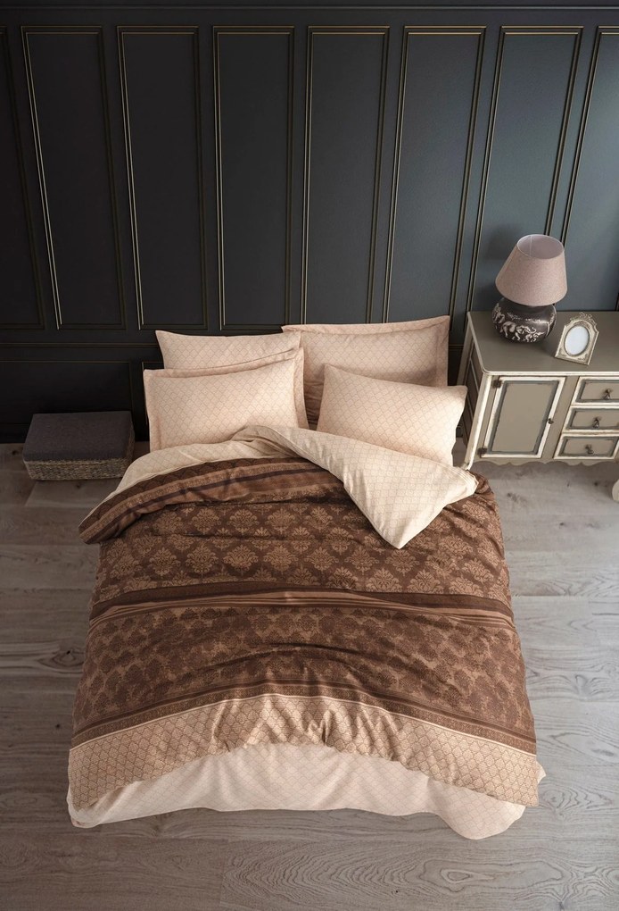 Set lenjerie pat CREATIVE, bumbac/poliester, maro/bej, 220x240 cm, cu
