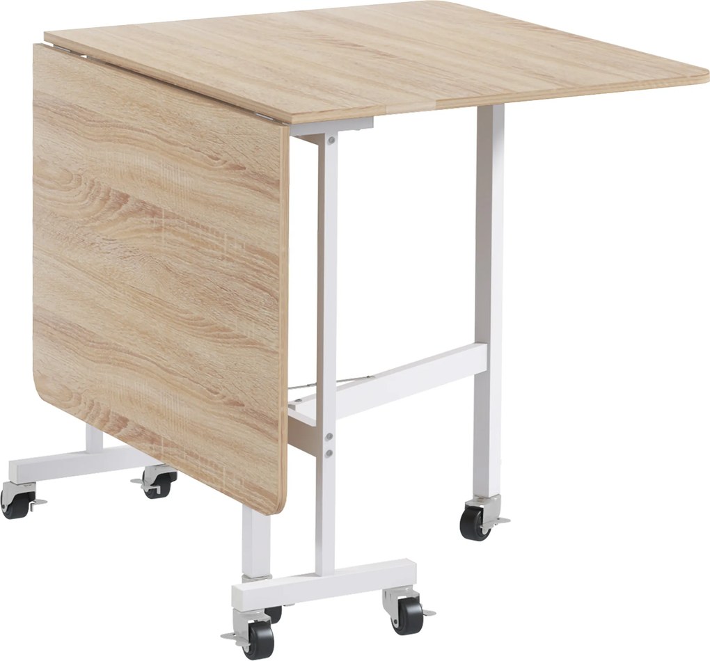 Masă pliabila cu 2 foi cu roți, masă de economisire a spațiului pentru living și bucătărie din MDF și oțel, 120x80x73cm, maro HOMCOM | Aosom Romania