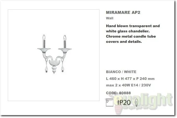 Aplica de perete LUX fabricat manual MIRAMARE AP2 080888