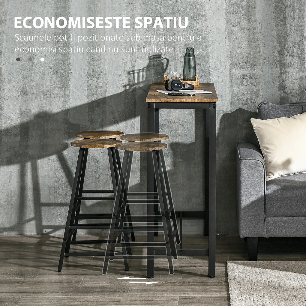 Set masa de bar industrial HOMCOM, masa dreptunghiulara cu 2 scaune | Aosom RO