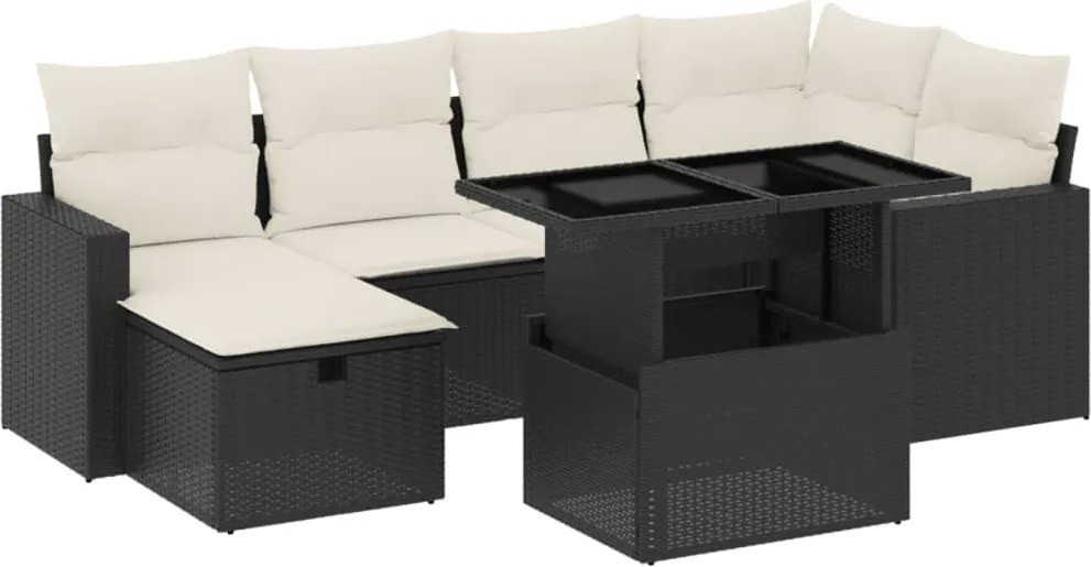 vidaXL Set canapele de grădină cu perne, 7 piese, negru, poliratan