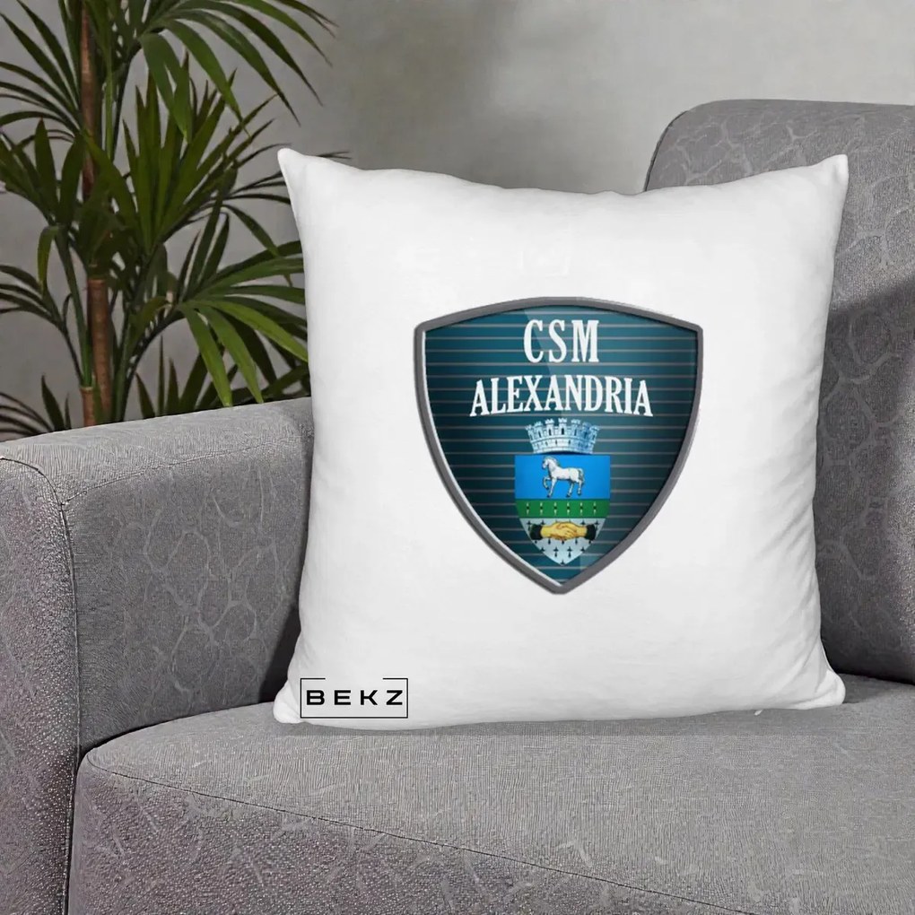 Perna Personalizata CSM Alexandria Fotbal, 40x40 cm, Alb Pufos, Husa Detasabila, Perna Inclusa, BEKZ®