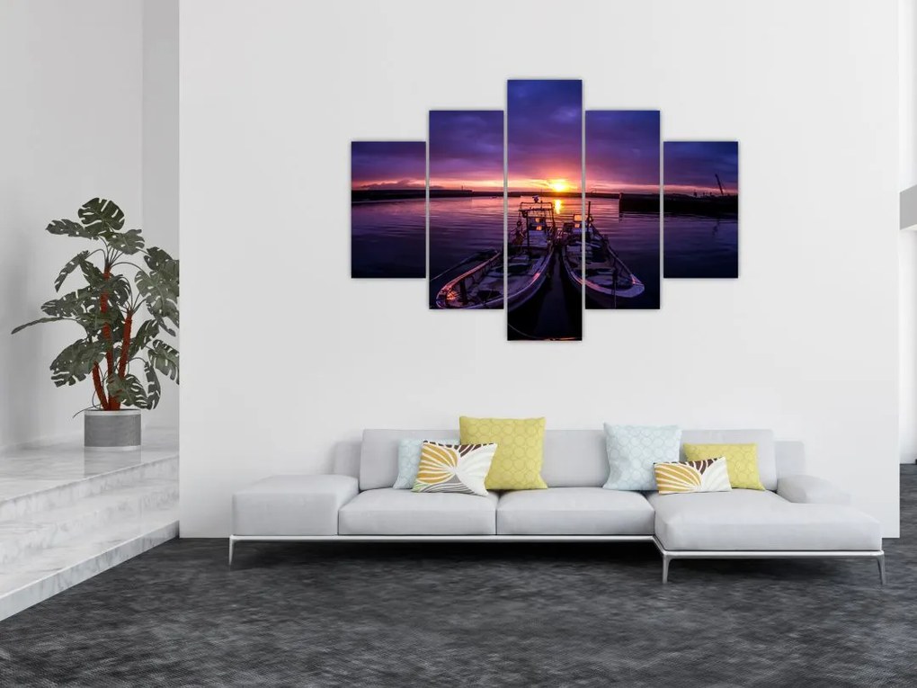 Tablou cu barci pescărești în port (150x105 cm)