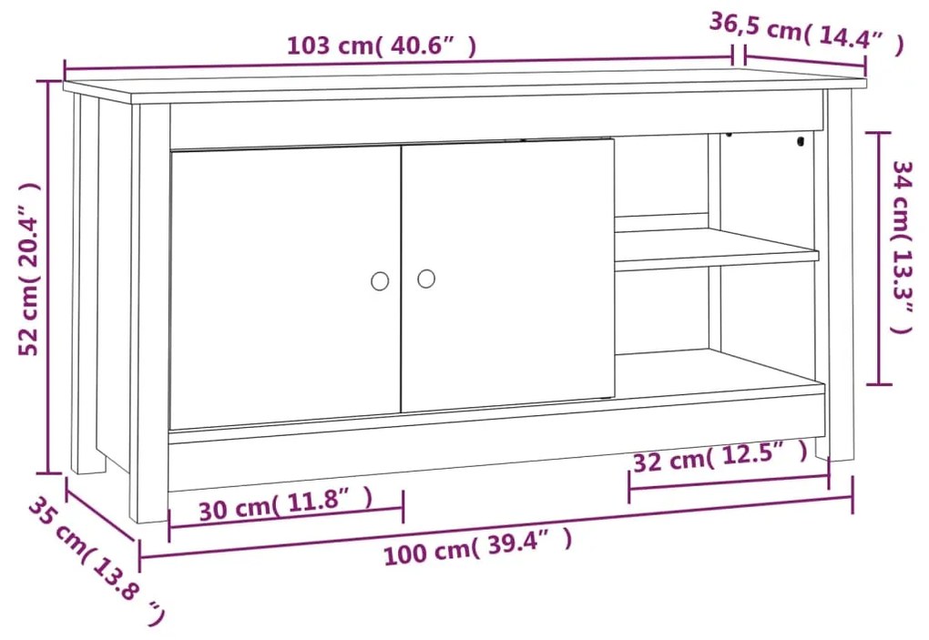 Comoda TV, gri, 103x36,5x52 cm, lemn masiv de pin 1, Gri