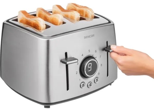 Sencor - Prăjitor de pâine cu 4 fante, 1600 W/230 V, crom mat