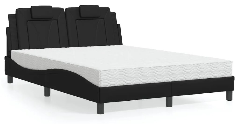 3208789 vidaXL Pat cu saltea, negru, 140x190 cm, piele ecologică