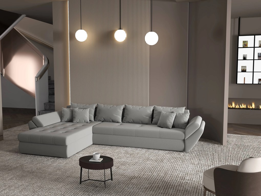 Colțar extensibil dumonde cu ladă de depozitare si sezut confortabil din spuma high-density, Loana XL Royal Gri 335x185 cm