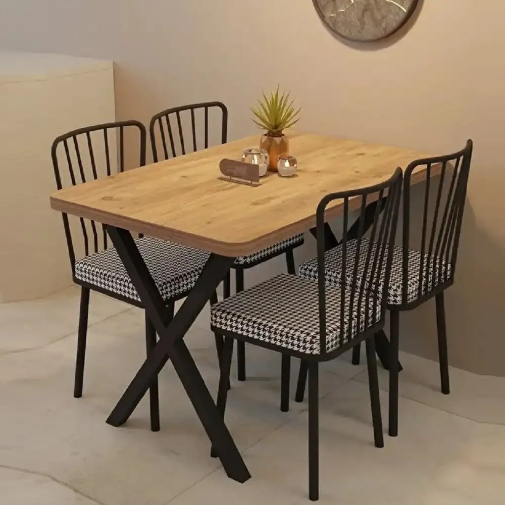 Set masa cu 4 scaune metal, Amsterdam Homs, nuc/negru 70 x 110 cm