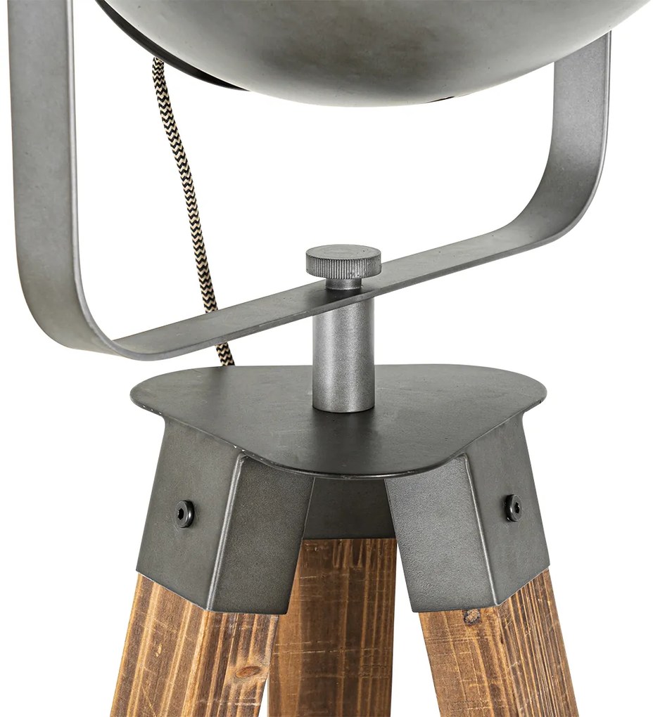 Lampă de podea industrială cu trepied din oțel cu lemn inclinabil - Emado