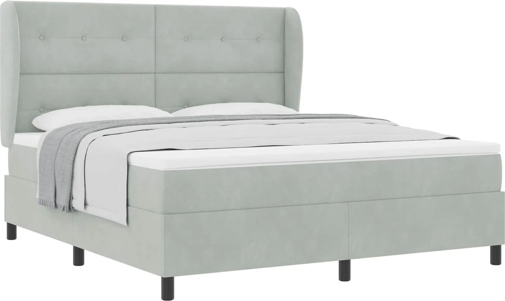 vidaXL Pat cu arcuri cu saltea Gri deschis 200 x 180 cm Catifea