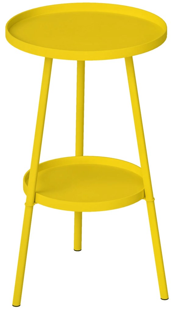 Outsunny Mică masă laterală rotundă cu 2 niveluri masă de grădină pentru terasă living balcon din metal Ø 32 x 51 cm galben | Aosom Romania