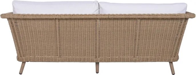 Set lounge exterior din rattan sintetic și structură din aluminiu cu canapea, 2 fotolii, masă și perne, finisaj natural, „Malibu”