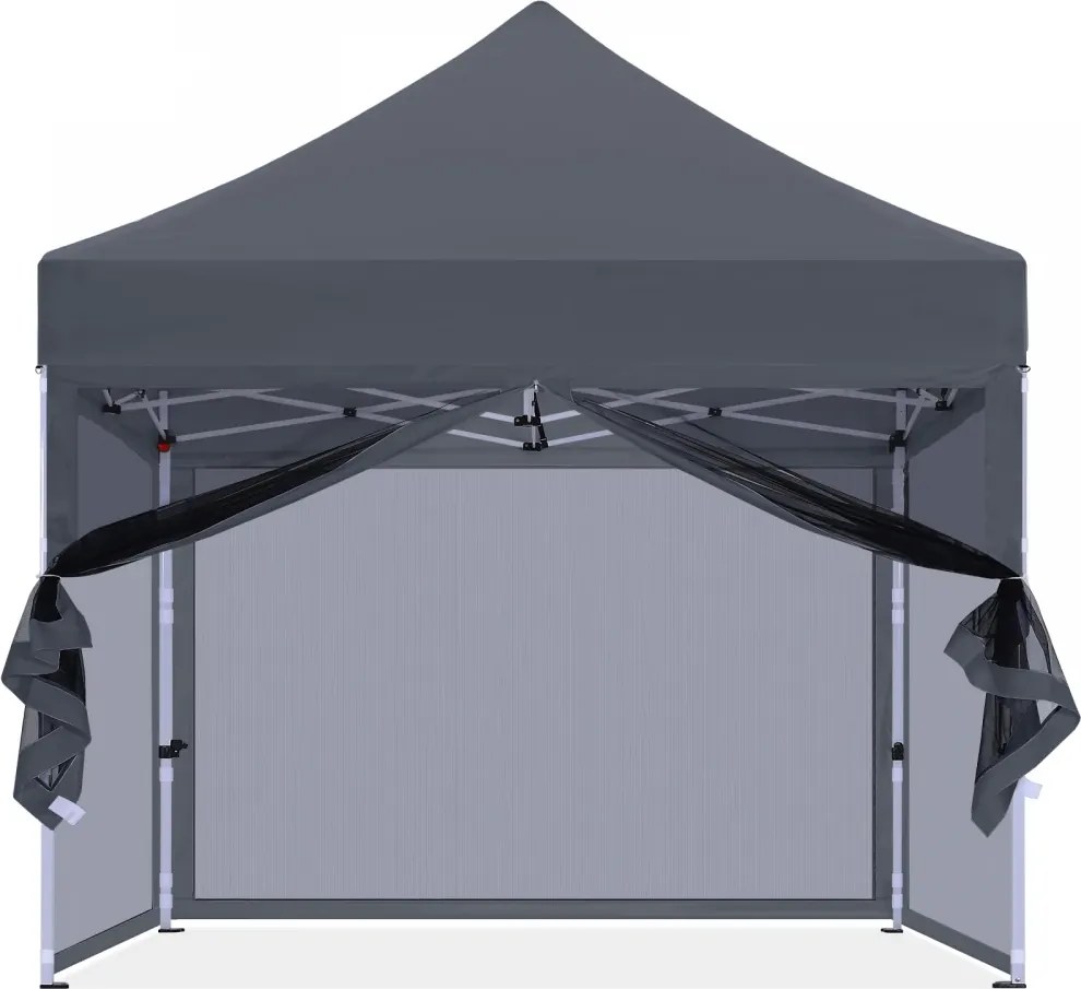 ABCCANOPY – Cort pavilion pliabil 3x3 m, cu pereți Mesh anti-insecte, înălțime reglabilă (3 trepte), impermeabil, protecție UV, Gri,