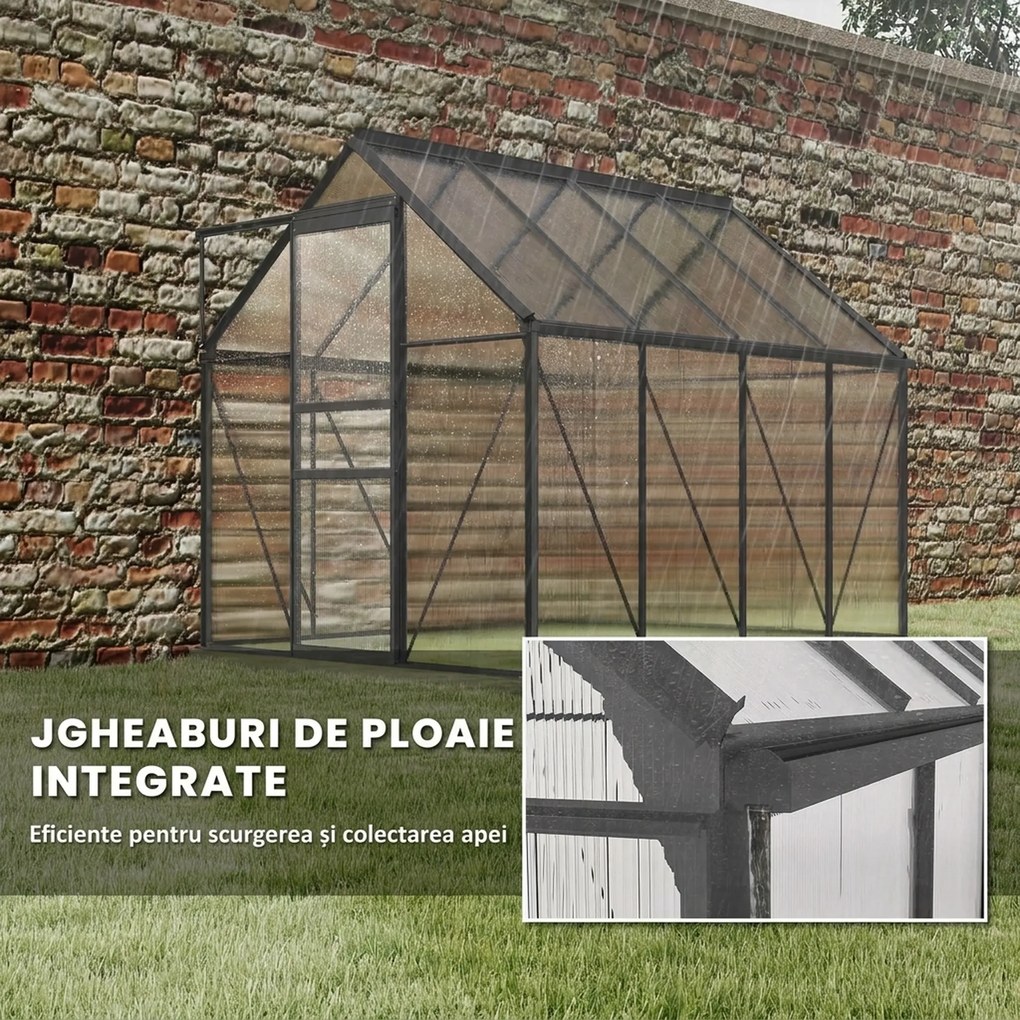 Outsunny Sera Walk-In Aluminiu &amp; Policarbonat – Ventilatie si Jgheab | Aosom Romania