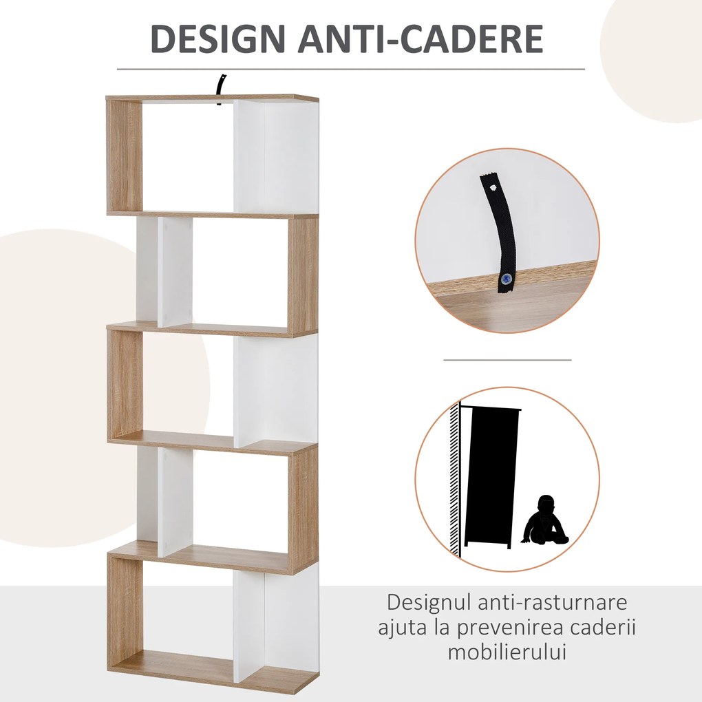HOMCOM Bibliotecă de Perete Modernă cu 5 Rafturi, Design Vertical din Lemn, 60x24x184.5 cm, Alb | Aosom România