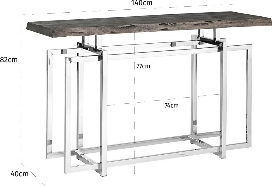 Consola design LUX din otel lucios si lemn Tuxedo