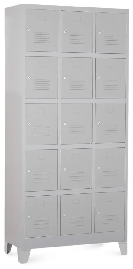 Dulap metalic - 15 cutii, 90 x 40 x 195 cm, picioare fixe, încuietoare cilindrică, gri deschis - ral 7035