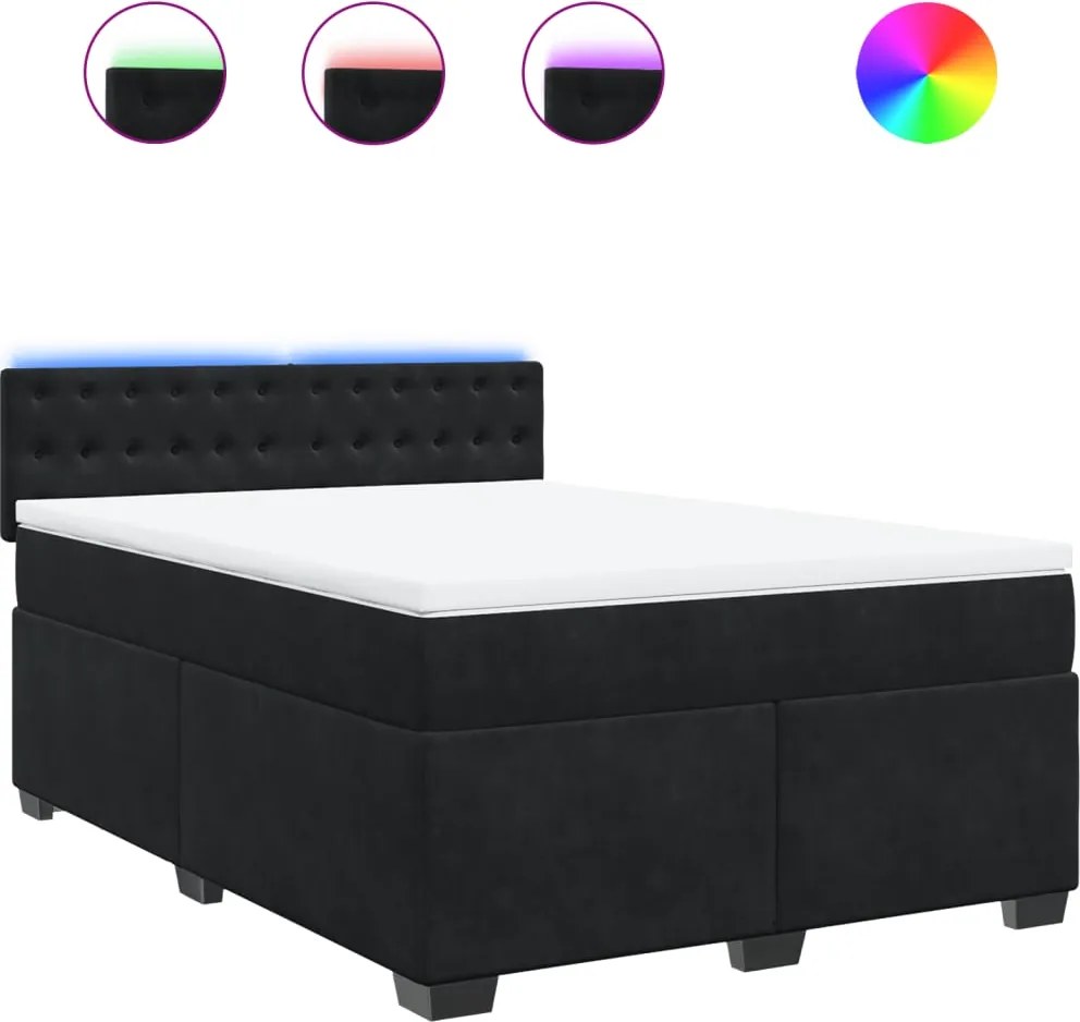 vidaXL Pat box spring cu saltea, negru, 140x190 cm, catifea