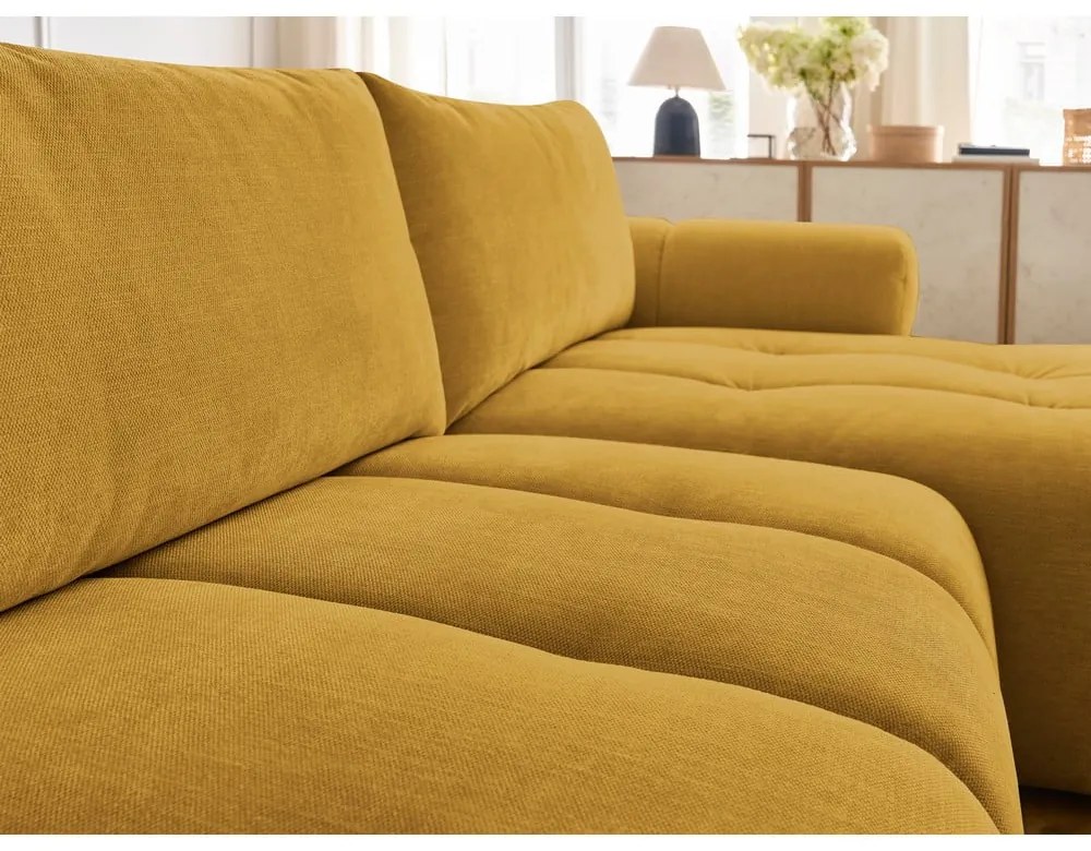 Colțar galben muștar extensibil/cu spațiu de depozitare (cu colț pe partea dreaptă/cu șezlong) Fuji – Bobochic Paris