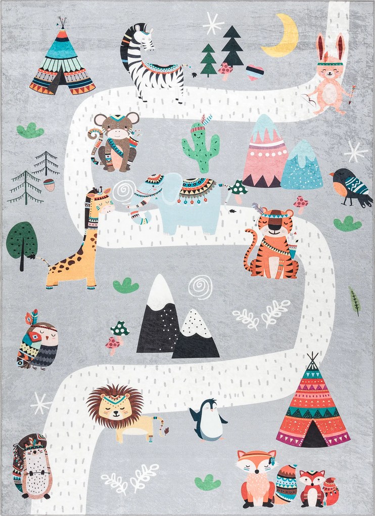 BAMBINO 2160 covor lavabil Sat indian, animale pentru copii anti-alunecare gri - SECUNDAR-COTATI PRODUSUL