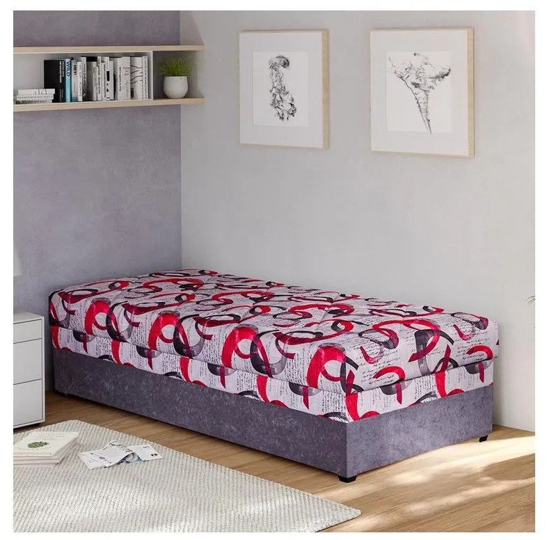 Pat tapițat ESTEL cu spațiu de depozitare, 90 x 200 cm, gri