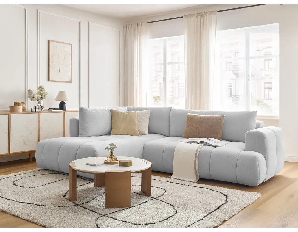 Colțar gri deschis extensibil/cu spațiu de depozitare (cu colț pe partea stângă/în formă de ”L”) Fuji – Bobochic Paris