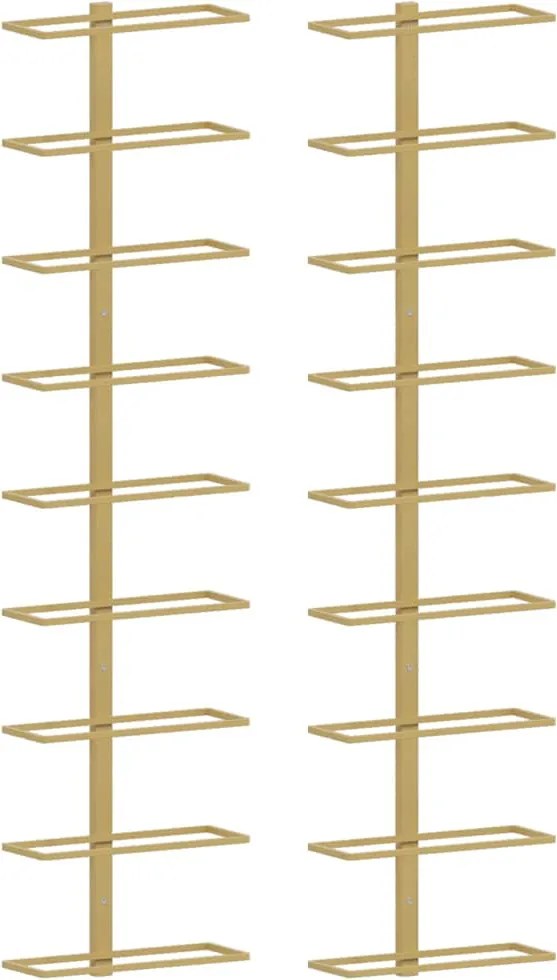 vidaXL Suport sticle de vin, de perete, 9 sticle, 2 buc., auriu, fier