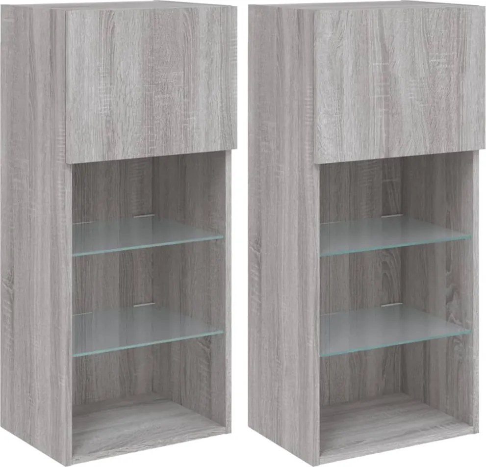 vidaXL Comode TV cu lumini LED, 2 buc., gri sonoma, 40,5x30x90 cm
