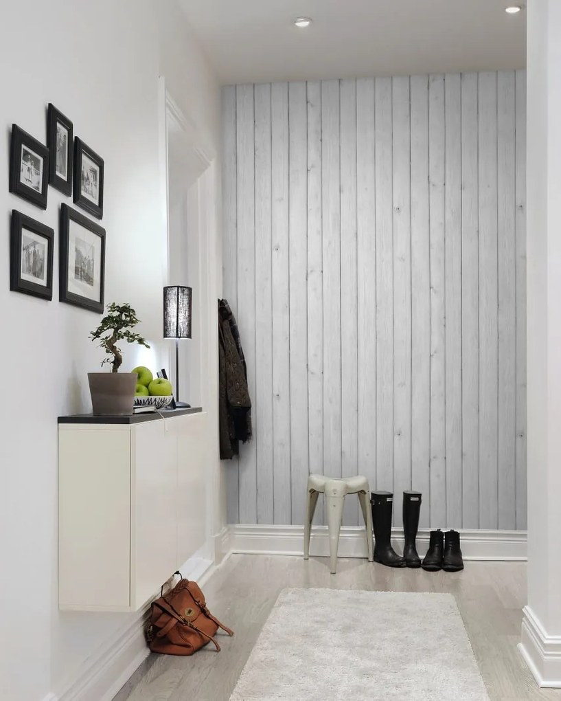 Tapet Horizontal Boards, White, Rebel Walls