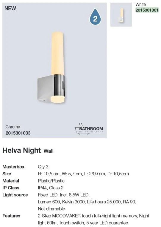 Aplica de perete LED pentru baie IP44 Helva night 2015301033 NL