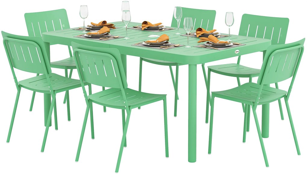 Outsunny Masă de grădină exterioară cu 6 scaune, placă cu lamele 150 cm, structură din oțel rezistent la rugina, verde | Aosom Romania