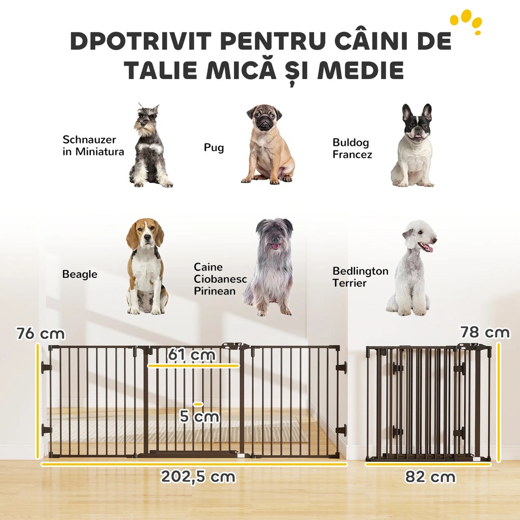 PawHut Poartă de Siguranță Pliabilă Oțel Închidere/Blocare Automată 202.5x2x76 cm Neagră Ușor de Folosit | Aosom Romania